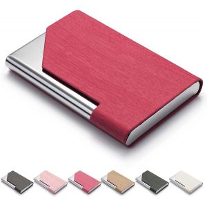 TRAHOO-Porte Cartes de Visite pour Femme, en Cuir synth&eacute;tique et Acier Inoxydable, Porte-Cartes de Visite en Cuir -Cartes d'identit&eacute;/Portefeuille avec Fermeture magn&eacute;tique - Rouge - Neuf