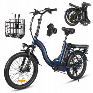 Samebike Cy20 V&eacute;lo &Eacute;lectrique Pliable 20&Prime; &ndash; Autonomie 90km, Moteur 350w Batterie 36v 12ah, Amortisseur Avant, Shimano 7 Vitesses,Bleu Marine - Neuf