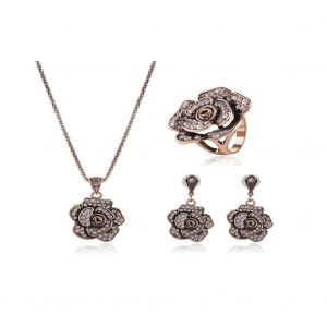 Rétro Femme Mariée Alliage Zircon Bijoux Ensembles Fleur Collier / Clou D'oreille / Bague (Or Antique) - Neuf