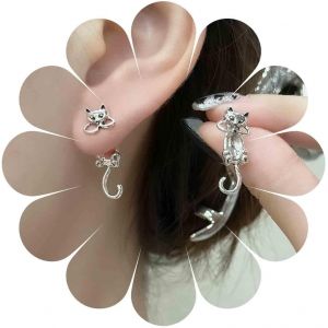 Kal-Boucles D'oreilles Chat Boho Boucles D'oreilles Chat Argenté Boucles D'oreilles Chat Vintage Boucles D'oreilles Chat Minuscule Boucles D'oreilles Chat Drôle Bijoux Pour Femmes Et Filles - Neuf