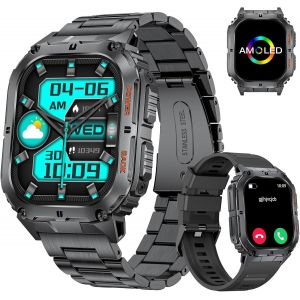 Montre Connect&eacute;e Homme Avec Appel Bluetooth Assistant Vocal, 1.95'' Amoled Smartwatch 100+ Sportifs Avec 24/7 Moniteur De Fr&eacute;quence Cardiaque Sommeil Spo2 Pour Android Ios[Z1127] - Neuf