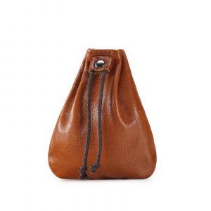 Cuir v&eacute;ritable des Hommes de Pi&egrave;ce de monnaie de Bourse de Changement de Poche Titulaire de la Carte Mini-Sac de Rangement Unisexe R&eacute;tro Cordon de serrage Portefeuilles Marron - Neuf