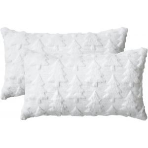 CAUC-Lot de 2 housses de coussin d&eacute;coratives en fausse fourrure de pin, blanc, sapins, arbres de No&euml;l, 30 x 50 cm, pour l'hiver, d&eacute;coration de chambre &agrave; coucher - Neuf
