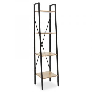 Biblioth&egrave;que bois naturel noir 34x32,5x148 cm - Neuf