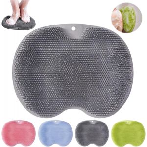 KAL-Tapis De Bain En Silicone, Brosse Pieds Douche, Coussin De Massage Pour Pieds, Nettoyeur De Dos Avec Ventouse, Foot Scrubber, Dos Nettoie, Nettoie, Exfolie, Masse Vos Pieds Sans Se Pencher(Gris) - Neuf