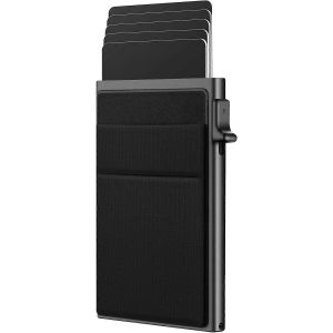 Titulaire de la carte RFID de Blocage de Carte de Cr&eacute;dit porte-monnaie pour Hommes, Slim M&eacute;tal Design Minimaliste, en Noir, de 0,76 x 5,84 x 10,67 cm - Neuf