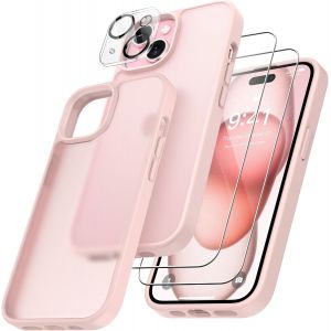 LORANKA-4 en 1 Coque pour iPhone 15 avec 2 Verre Tremp&eacute; et 1 Cam&eacute;ra Protecteur, [Coussin d'air Int&eacute;gr&eacute;] Antichoc Antirayures Bumper Protection Housse pour iPhone 15 6.1"", Rose Clair - Neuf