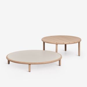 Set de 2 tables basses rondes en bois d'acacia Olivia Blanc Gardenia - Marron Acacia clair Acacia Marron Clair - Neuf