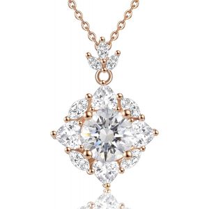 Collier Avec Pendentif Moissanite Pour Femme, Diamants Cultiv&eacute;s En Laboratoire, Argent Plaqu&eacute; Or Rose 18 Carats, Cadeau De Bijoux, Le Collier Est &Eacute;tanche. - Neuf