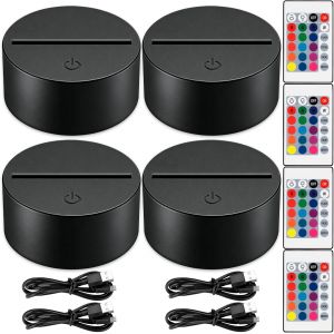 SUBZONAL-Lot de 4 lampes de nuit LED 3D avec t&eacute;l&eacute;commande et c&acirc;ble USB r&eacute;glable 16 couleurs Support d'affichage pour acrylique et plexiglas, lumi&egrave;res d&eacute;coratives pour chambre, magasin, restaurant - Neuf