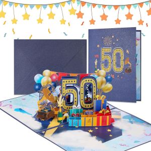 Carte Anniversaire de 50 ans, 3D Cartes Cadeaux Anniversaire, Carte de Voeux 3D avec Enveloppe, Cartes de V?ux d'anniversaire pour Femme, Homme, Amis, Mère - Neuf