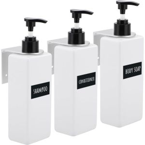 KAL-Distributeur De Savon Mural Pour Douche, 3 Pièces Flacon Pompe Vide 500Ml, Distributeur Shampoing Avec Étiquettes, Bouteille Savon Pour Cuisine, Salle De Bain, Hotel, L'École - Neuf