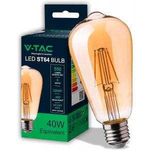 Ampoule Led Filament St64 Culot E27-6w (Équivalent 40w) - 550 Lumen Ampoules Led Vintage En Verre Ambré - Efficacité Maximale Et Économie D'énergie - 2200k Blanc Chaud[Amp744843] - Neuf