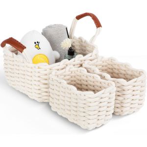 Lot de 3 Panier Rangement,Panier de rangement en coton tressé,Paniers de Décoration-Rangement pour cuisine,salle de bain,chambre à coucher - Neuf