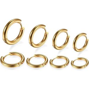 4 Paires Acier Inoxydable Boucles D&iexcl;&macr;Oreilles Anneau Homme Femme Boucles D Oreilles Cr&iquest;&iquest;Ole Or, Boucle D Oreille Homme Anneaux, Boucle D'oreille Femme Creole, Boucle D Oreille Petite - Neuf