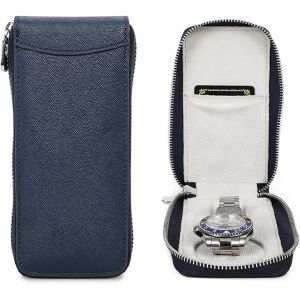 Kal-Étui De Voyage Pour Montre 1 Boîte De Rangement Pour Montres Cuir Saffiano Organisateur De Montre Portable À Fermeture Éclair (Bleu) - Neuf