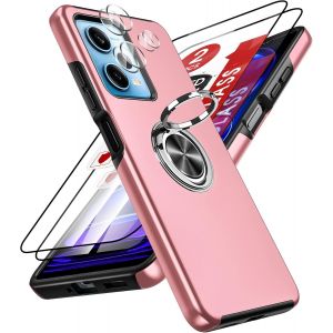 Kal-Coque Pour Xiaomi Redmi Note 12 Pro 5g(Pas 4g)/ Poco X5 Pro 5g Avec 2 Verre Trempé, 2 Protection Camera Et Anneau Telephone, Militaire Renforcée Pc Et Tpu Silicone Etui Antichoc Housse - Rose - Neuf
