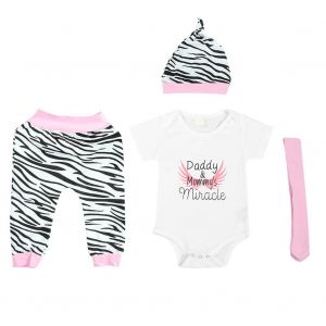 Ensemble 4 Pieces Pour Bebe, Body A Manches Courtes, Combinaison Pour Bebe, Pantalon, Chapeau, Bandeau Pour Cheveux (90) - Neuf