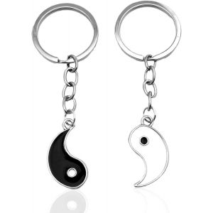 Kal-2 Pcs Porte-Clés Couple Yin Et Yang Divisible, Porte-Clés Avec Pendentif Acier Inoxydable, Porte-Clés D'amitié, Cadeau Pour Elle, Cadeaux Couple Anniversaire, Porte Clé Cadeau Amoureux - Neuf