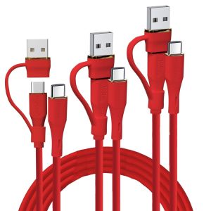 KAL-Lot De 3 Câbles De Charge 2 En 1 100 W Usb A/C Vers Usb C En Silicone Souple, Charge Rapide, 5 A, Sans Noeuds, Compatible Avec Macbook Pro/Air, Ipad Air/Pro 2024, Iphone 16, S25, Ps5, Switch - Neuf