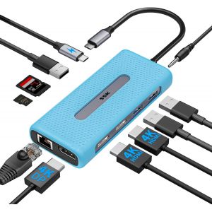 Usb C Hub Station Daccueil Double Moniteur,Triple Affichage 11 En 1 Thunderbolt Dock Pour Ordinateur Portable Avec 2X4K Hdmi 1 Displayport Ethernet Pd3.0 Sd/Tf 3Usbs Pour Macbook Dell Lenovo - Neuf
