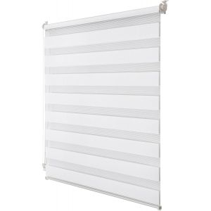 Double Rideau &Agrave; Enrouleur Sans Per&ccedil;age - Fixation Par Pince - 3 Modes Lumi&egrave;re : Translucide &Agrave; Occultant - Hauteur R&eacute;glable En Continu Blanc 45_X_130_Cm - Neuf