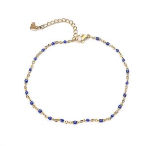 Perles D'or De La Cha&icirc;ne Bracelet De Cheville Pour Les Femmes, 18k Plaqu&eacute; Or R&eacute;glable De 9 &Agrave; 11 Pouces Plage De Bijoux De Cadeau, Couleur Bleu - Neuf