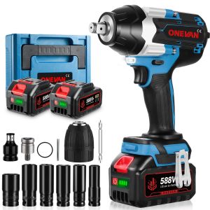 Cl&eacute; &agrave; Chocs sans fil Brushless 1800 Nm,3 vitesses,1/2 " Boulonneuse &agrave; Choc avec 2x588VF Batterie , Bo&icirc;te avec 12pcs Accessoires - Neuf