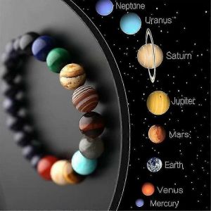 [La Vis] Amoureux Huit Plan&egrave;tes Pierre Naturelle Bracelet Plan&eacute;taire Univers Yoga Chakra Galaxie Solaire - Neuf