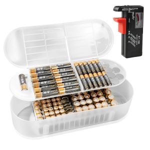 Bo&icirc;te de rangement pour piles - Pour 108 piles AAA AA - En plastique - Avec testeur - Bo&icirc;te uniquement - Neuf