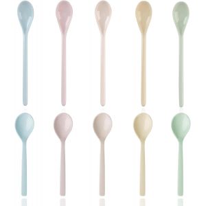 Kalanka-Lot De 10 Cuill&egrave;res &Agrave; ?ufs En Plastique Color&eacute; - Petites Cuill&egrave;res &Agrave; Glace En Plastique De Qualit&eacute; Alimentaire - Longues Cuill&egrave;res En Imitation Porcelaine - Vaisselle Pour Caf&eacute;, Boissons, ?uf - Neuf
