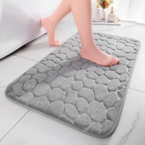 Tapis de bain en mousse à mémoire de forme,absorbant,antidérapant,pour décoration de douche,paillasson,salle de bain et salon,60 x 90 cm,gris clair - Neuf