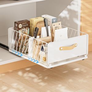 Eryi-Tiroir Coulissant Cuisine Organiseurs De Tiroirs De Cuisine Organiseur D'armoire Coulissant Fixé Bac Coulissant Placard Cuisine Aucun Perç Age Ni Clouage Requis 30 L*41 L*16 H Cm (Blanc) - Neuf