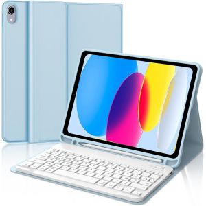 Clavier iPad 10 Generation 10.9""/11eme Generation A16 2025 - Coque Clavier iPad A16 11eme Generation 2025 11Pouces, AZERTY Fran&ccedil;ais Bluetooth Clavier D&eacute;tachable, Bleu Ciel - Neuf