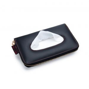 (Noir) Porte-papier toilette, porte-mouchoirs pour pare-soleil de voiture, porte-serviettes pour pare-soleil, porte-mouchoirs en cuir pour pare-soleil et dossier de siège avec fermeture éclair - Neuf