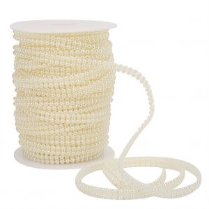 Hjlian Cordon De Perles Synthetiques Double Rangee De 4 Mm, 25 M, Pour Vetements, Chaussures, Bouquet De Mariage, Accessoires, Beige - Neuf