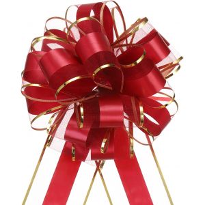 KAL-Noeud Cadeau 5Pcs 20Cm Noeud De Ruban De Noël Avec Bordure Dorée, Ruban D'Emballage Cadeau En Organza Pour Voiture, N?ud Pour Paniers De Voiture De Mariage, N?ud, Vins Rouge - Neuf