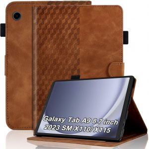 KAL-Coque Pour Ipad 9.7 Pouce 2018/2017 (Ipad 6Ème/5Ème Génération) Housse Ipad Air 2, Ipad Air Cuir Pu Etui De Protection Flip Cover Case Treillis Avec Multi-Angle Support Et Poche, Orange - Neuf