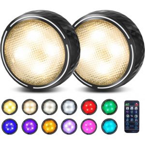 Lot De 2 Veilleuses Led Rgbw Sans Fil Noires À Piles, Spot Led, Éclairage D'armoire Pour Armoire, Étagère, Entrée, Cuisine, Couloir - Neuf