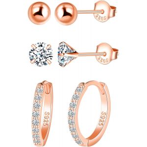 Tianyi-Homme Femme Argent S925 Boucles D'oreilles 3 Paires De Boucles D'oreilles Zirconia Cubique Boucles D'oreilles Boucles D'oreilles En Forme De Boule - Neuf