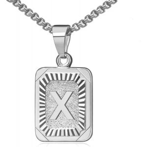 Kal-Collier Lettre Pendentif Nom Initiale Alphabet Lettre A-Z,Collier Carré En Acier Inoxydable Avec Chaîne D'oreille De Blé 56 Cm Pour Femme Et Homme,Couleurs Disponibles En Argent Et Doré - Neuf