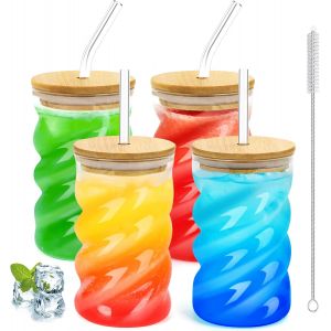 Lot De 4 Verres Avec Paille Et Couvercle 500 Ml - Neuf