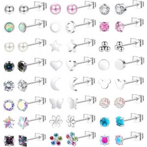 Kal-24 Pairs Boucles D'oreilles Femme Acier Inoxydable Hypoallerg&eacute;nique Boucles D'oreilles Papillon Fleur Zircone &Eacute;toile Perles Boucles D'oreilles Femme Argent Boucles D'oreilles Enfants Fille - Neuf