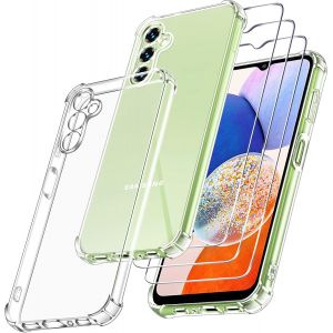 [4 En 1 Coque Pour Samsung Galaxy A14 4G / A14 5G Avec 3 Pi&egrave;ces Protection &Eacute;cran En Verre Tremp&eacute;, Transparent &Eacute;tui De Silicone Antichoc, Clair Mince Souple Tpu Bumper Housse - Neuf