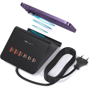 LORANKA-Chargeur USB-C 100 W, Chargeur sans Fil 15 W, Station de Charge Multiple USB-C 45 W, Alimentation pour Ordinateur Portable, t&eacute;l&eacute;phone Portable et Tablette - Neuf