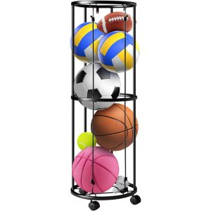 Acdsgd-Rangement Ballon Avec Roulettes Et Cordon &Eacute;lastique, M&eacute;tal Rangement Ballon Vertical, Support De Stockage De Ballons Pour Basket, Football, Volley-Ball, Peut Contenir 5 &Agrave; 7 Ballons - Neuf