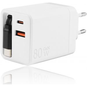 KALANKA-Chargeur USB C 80W avec Cable R&iquest;&iquest;tractable Charge Rapide Adaptateur Secteur USB-C GaN 3 Ports Compact r&iquest;&iquest;tractable Prise Secteur pour iPhone 17 16 15 14 13 12 11 MacBook Pro iPad Tablette Galax - Neuf