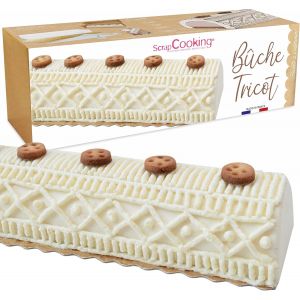 KAL-Scrap Cooking - Kit Bûche Tricot - Dessert De Noël Original - Avec Moule, Support Doré, Douille Inox, Poche/Coffret Pâtissière Et Recette Bûche Vanille Marrons - Fabriqué En France - 1937 - Neuf