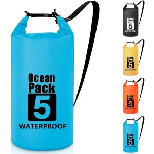 KALANKA-Sac étanche 5 L/10 L/20 L/30 L avec bandoulière réglable pour randonnée, natation, rafting, surf, cyclisme, camping, pêche, bleu, 5 l, Extérieur et imperméable - Neuf