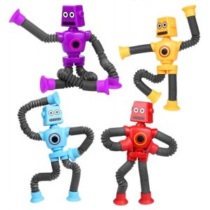 RVKAL-Fidget Toys Anti Stress,4 Pièces Jouets De Bain Bébé,Jouet Sensoriel Objet Stress,Robots Télescopique Avec Ventouse,Jouet Cadeau Enfant Ressort - Neuf
